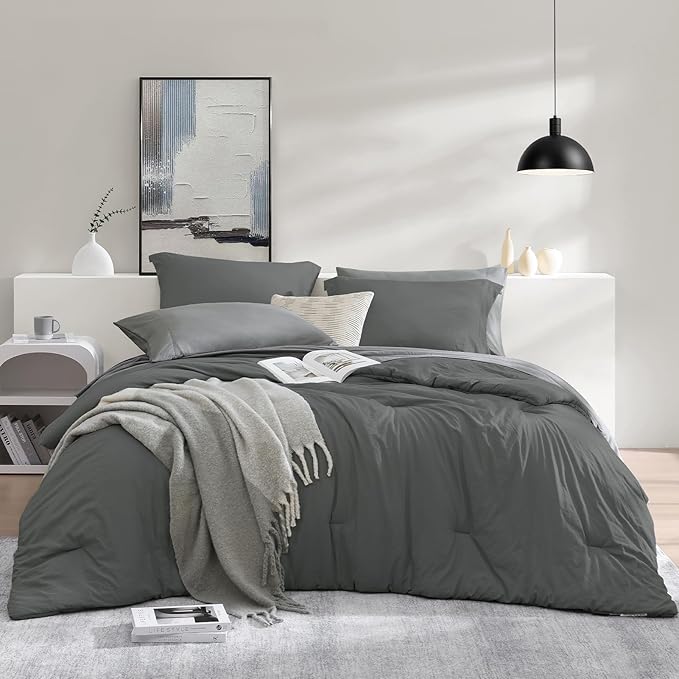 WRENSONGE Queen Comforter Set- 7 Pieces Soft Grey Bed in a Bag by WRENSONGE