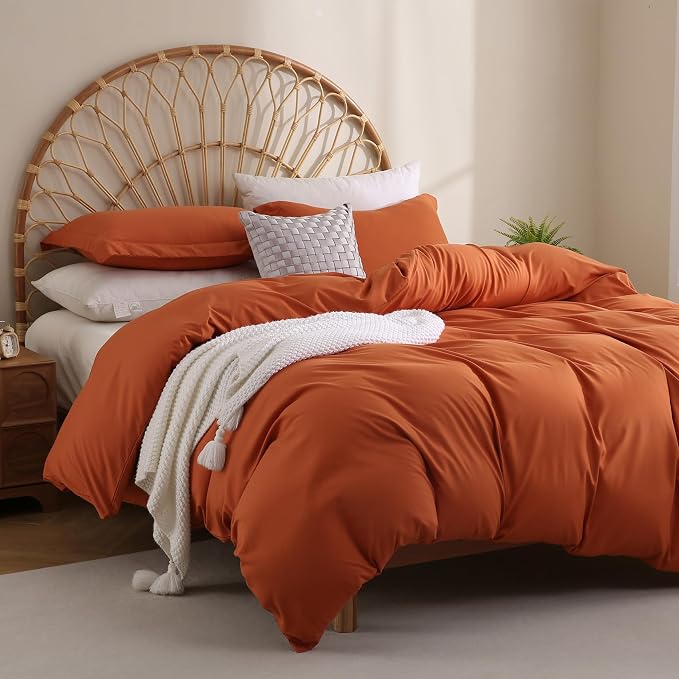 JSD Burnt Orange Duvet Cover Set Twin Size, 2 Piece Microfiber Kids Duvet Cover - Image 6
