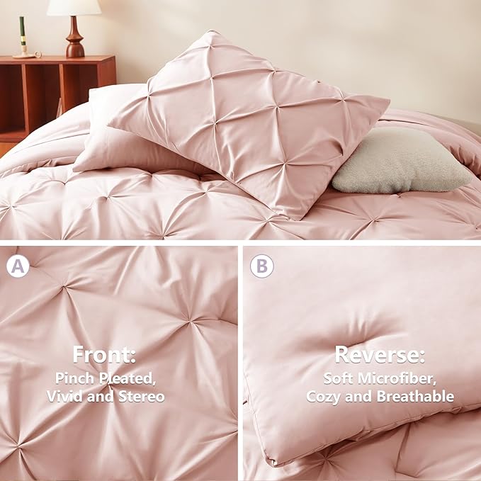 CozyLux Queen Comforter Set Blush Pink, 7 Pieces Pintuck Bed in A Bag, Premium - Image 3