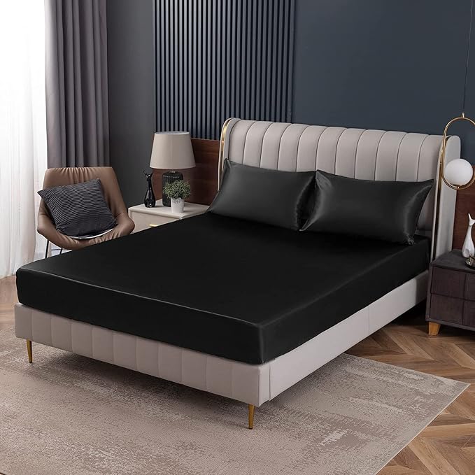 Homiest Black Satin Fitted Twin XL Size Deep Pocket Luxury & Ultra Soft Bedding - Image 9