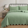 Brandream Luxury King Quilt Set Cotton Sage Green Floral Vine Stitching by Brandream