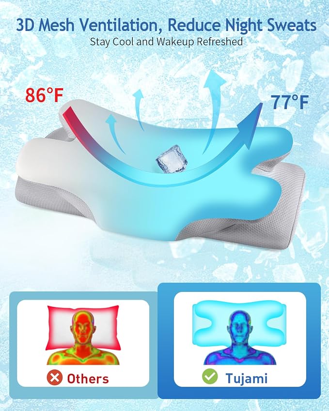 Cervical Neck Pillow for Pain Relief Sleeping, Cooling Ergonomic Contour Side - Image 3
