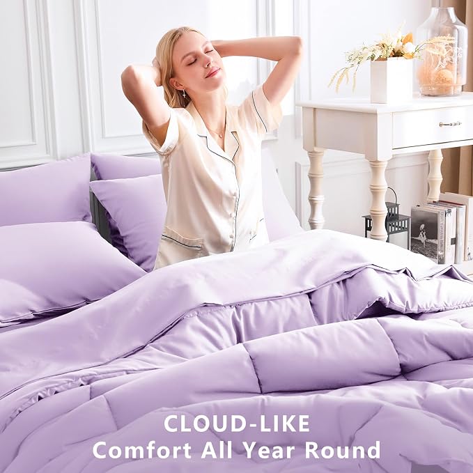 CozyLux Full Size Comforter Sets Lavender, 7 Pieces Bed in a Bag, Light Purple - Image 4