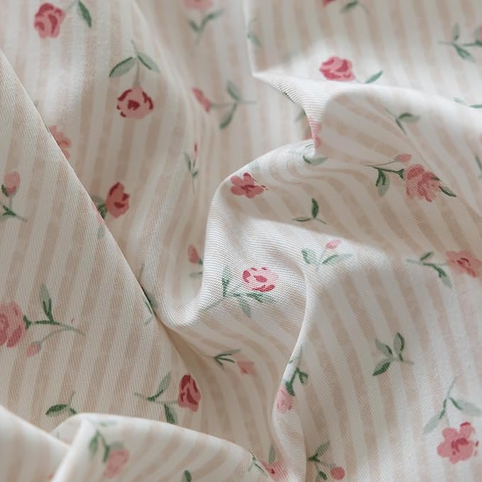 mixinni White Flower Pattern Duvet Cover Twin XL Pink Floral Stripes Duvet - Image 5