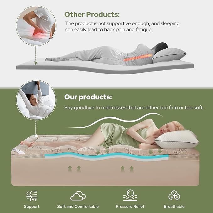BEDLORE California King Memory Foam Mattress Topper 4 Inch, 2-in-1 Dual Layer - Image 3