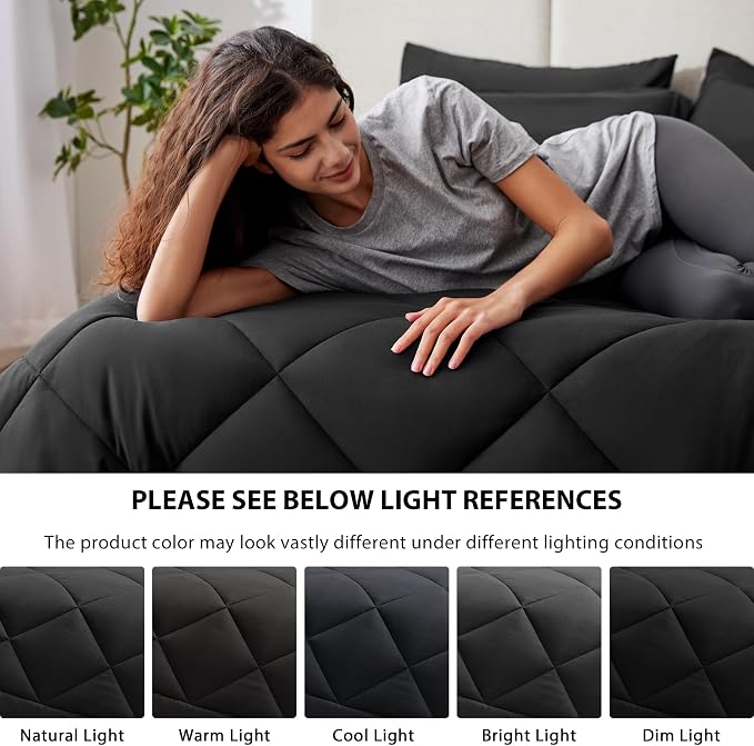 Love's cabin Twin XL Comforter Set Black, 5 Pieces Twin XL Bed in a Bag - Image 5