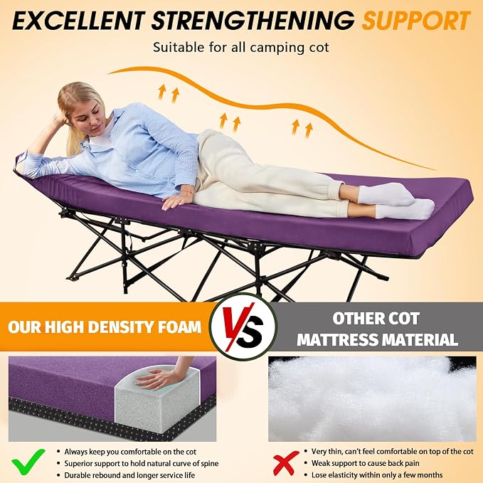 CYMULA Camping Cot Mattress 2in Memory Foam Sleeping Pad, Soft Warm Non-Slip - Image 2