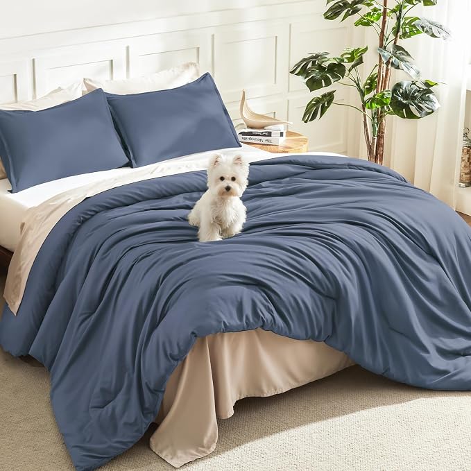 Litanika Comforters Bluish Grey King Size, 3 Pieces Lightweight Solid Bedding by Litanika