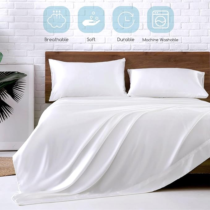 MR&HM Satin Bed Sheets, Full Size Sheets Set - Image 5