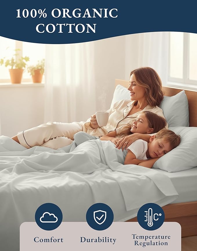 LANE LINEN 100% Organic Cotton King Bed Set, 4-Piece Cotton Bed Sheets - Image 6