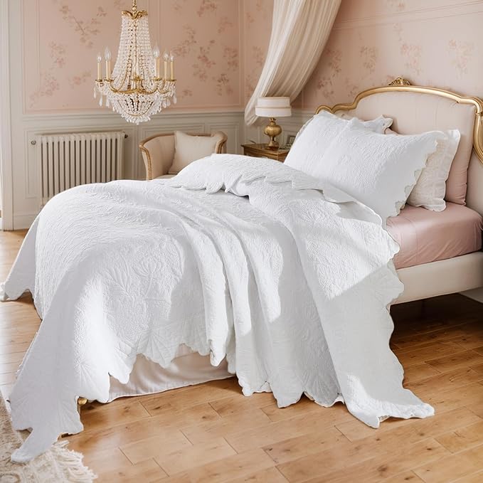 Brandream White Quilts Set Queen Size Bedspreads Cottagecore Farmhouse Bedding - Image 2