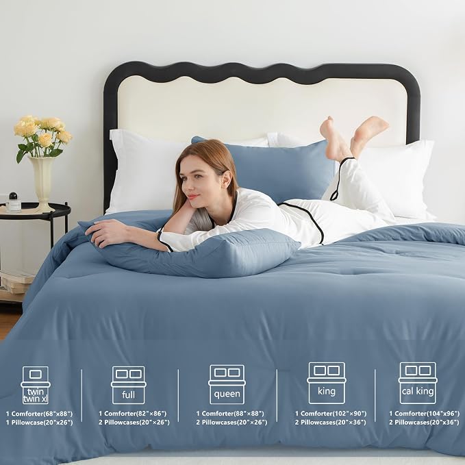 CozyLux Oversized King Comforter Set Grayish Blue, 3 Pieces 120x98 Solid - Image 6