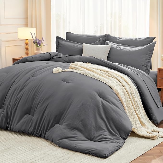 MUXHOMO 7 Pieces Full Comforter Set, Soft Bed in a Bag Full Size, All Season by MUXHOMO