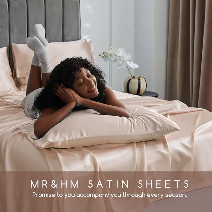 MR&HM Satin Bed Sheets, King Size Sheets Set - Image 6