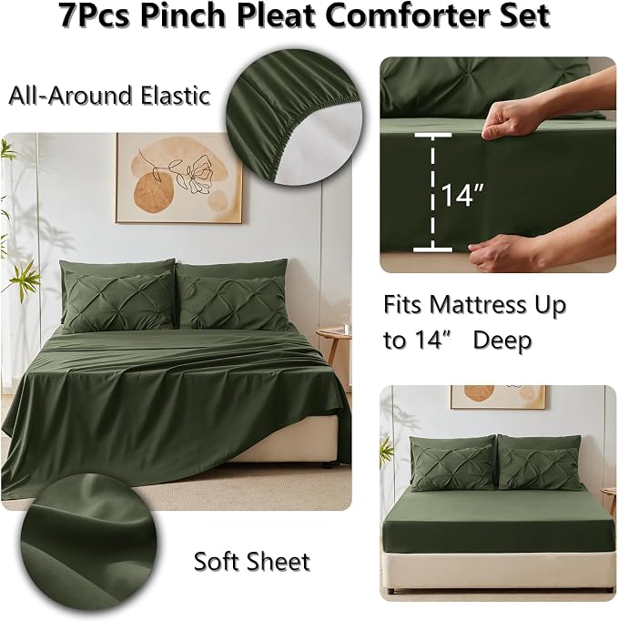 CozyLux California King Comforter Set Olive Green - Image 6
