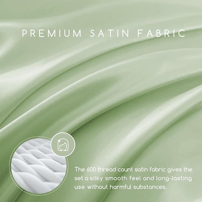 MR&HM Satin Bed Sheets with Elastic Corner Straps, Queen Size Sheets Set - Image 2
