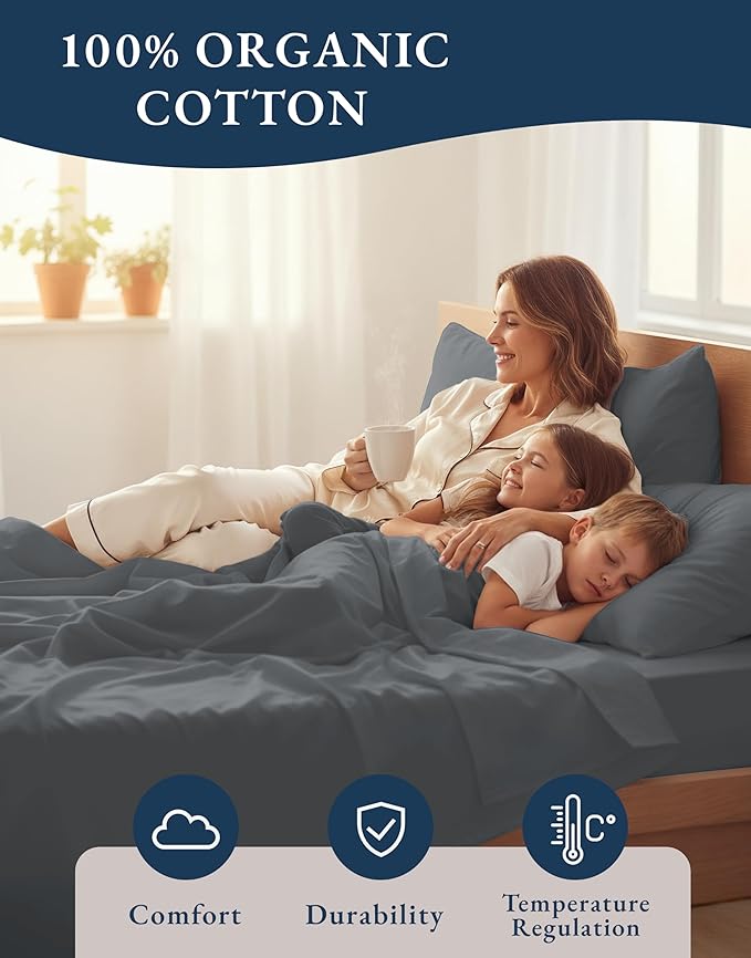 LANE LINEN 100% Organic Cotton Twin XL Sheets Set, Hotel Like Crisp Percale Low - Image 6