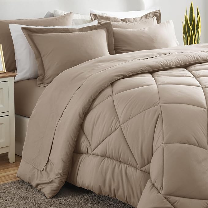CozyLux Queen Comforter Set Khaki - Image 8