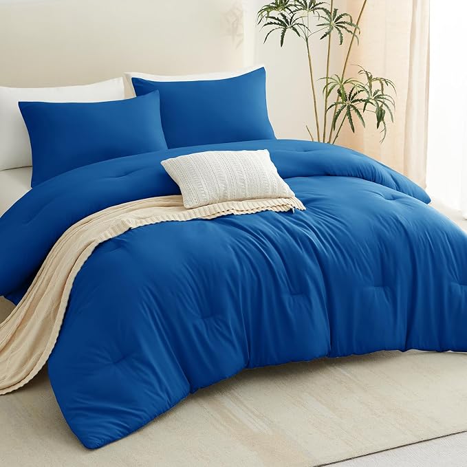 CozyLux Twin Comforter Set Classic Blue, 2 Pieces Twin Extra Long Solid - Image 7