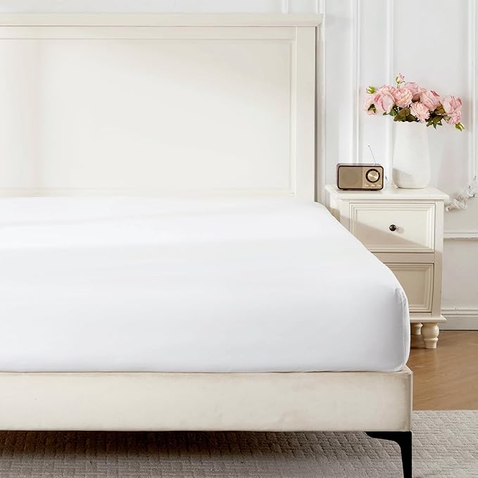 ROSE&RISY White Twin Fitted Sheet, Soft and Breathable by ROSERISY