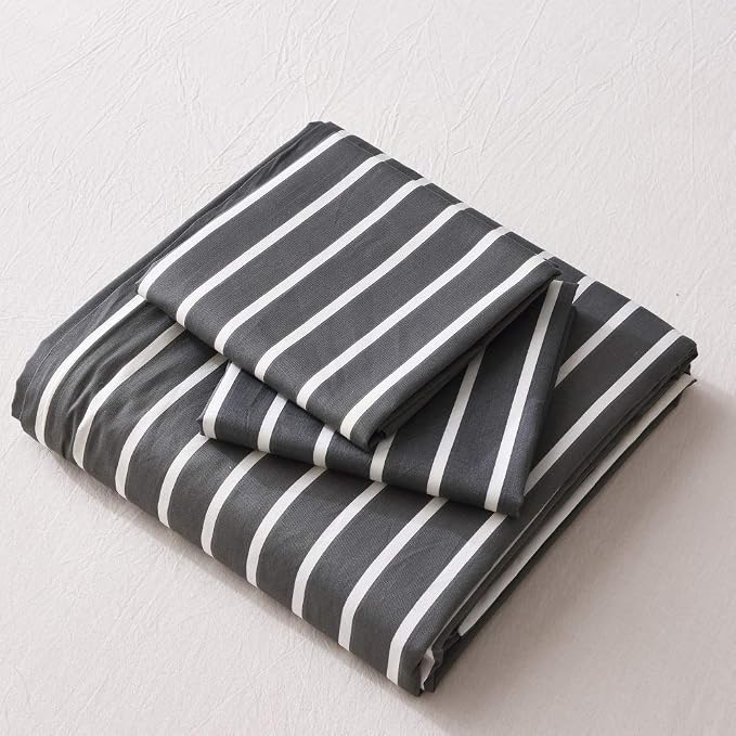 JELLYMONI 100% Natural Cotton 2pcs Striped Duvet Cover Sets, Dark Grey Duvet - Image 9