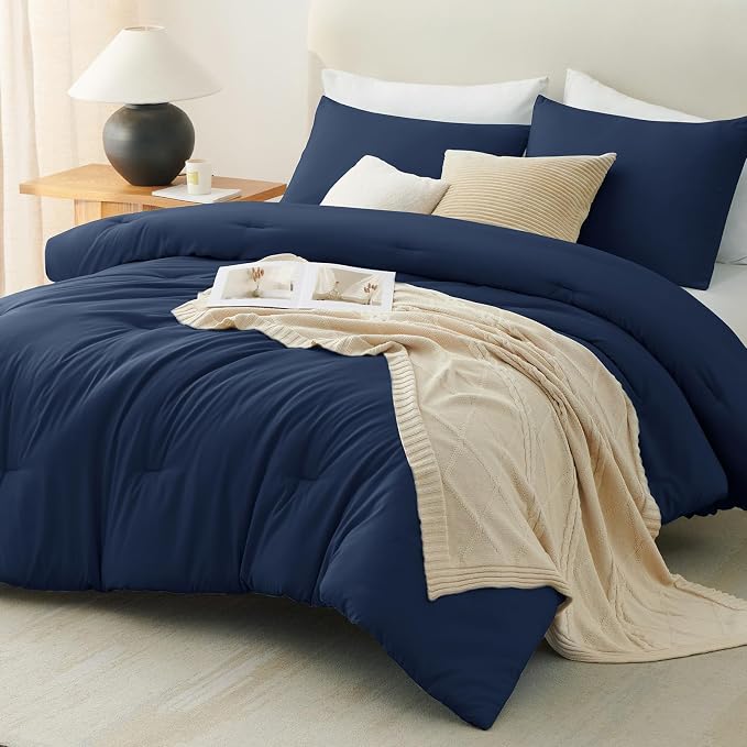 CozyLux Twin Comforter Set Navy Blue, 2 Pieces Twin Extra Long Solid Breathable - Image 8
