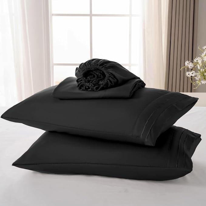 ROSE&RISY Black Queen Sheet Set, 4 Pieces Soft Bedding Queen Sheet Set - Image 6