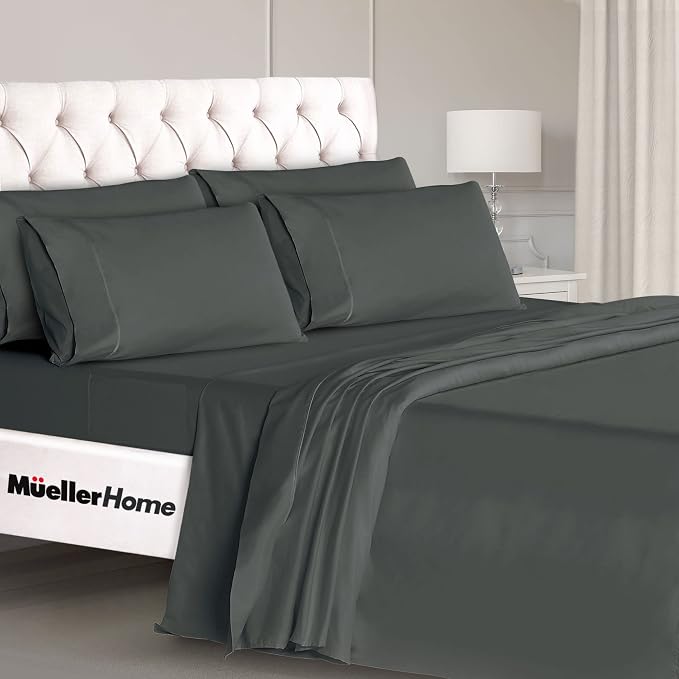Mueller Luxury 6 PC Full Size Bed Sheets, Super Soft 1800, Deep Pocket up to by Mueller