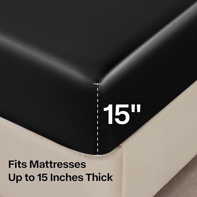 BEDELITE Satin Sheets Queen Size Bed Set, Luxury Soft Black Silky Sheets - Image 6