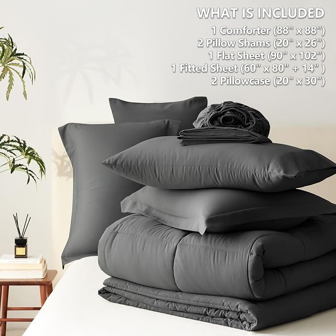 CozyLux Queen Comforter Set Dark Grey - Image 5