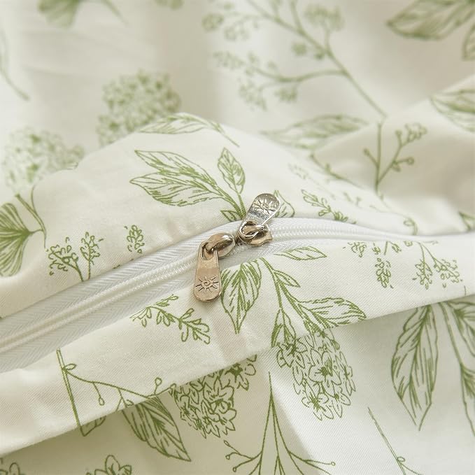 mixinni Girls Boho Green Floral Duvet Cover Set Twin Size Cotton Soft Aesthetic - Image 7