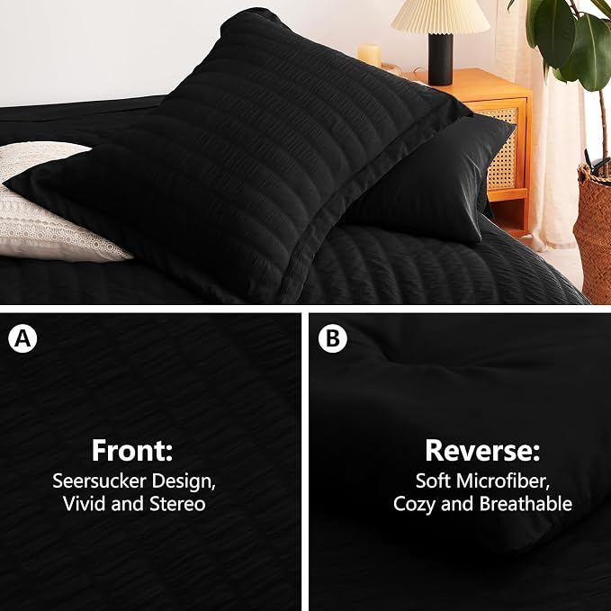 CozyLux King Size Comforter Set Black Seersucker 7 Pieces Bed in a Bag King - Image 4