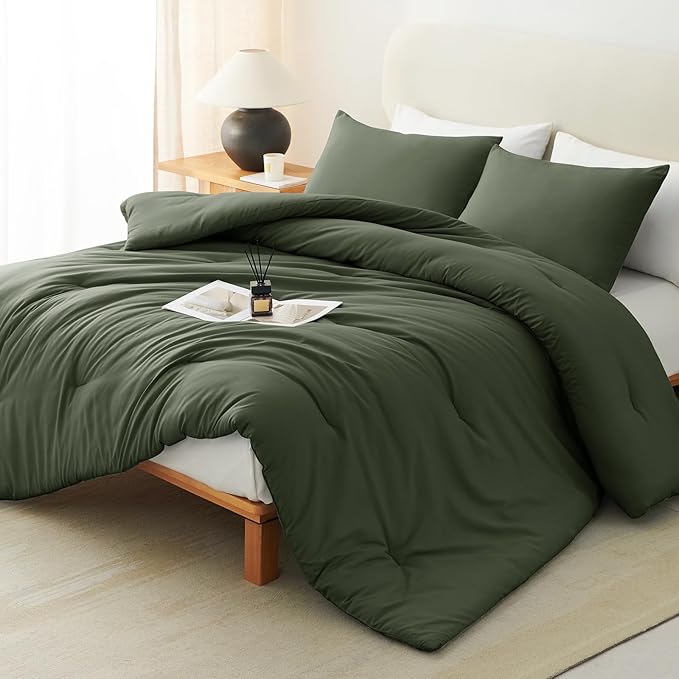 CozyLux Twin Comforter Set Dark Green, 2 Pieces Twin Extra Long Solid by CozyLux