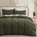 LOVQUE Olive Green Cotton Duvet Cover King Size, Linen Like Natural Bedding Set by LOVQUE