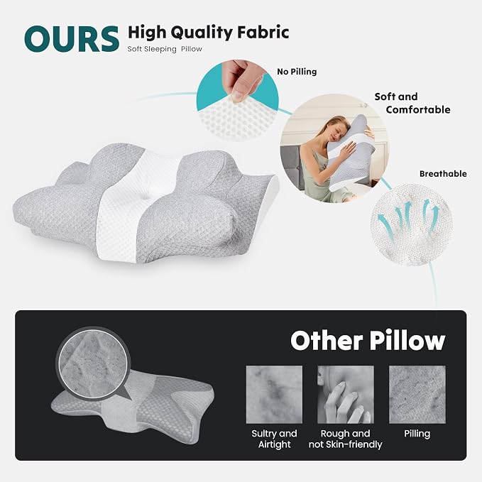 DUMOS Cervical Neck Pillow for Sleeping, Cooling Ergonomic Memory Foam Pillow - Image 2