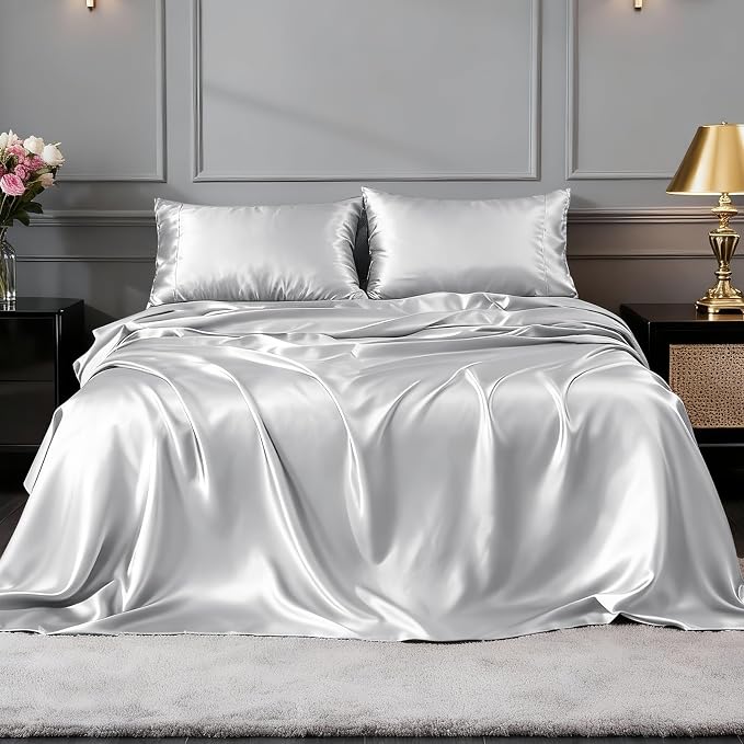 FreshCulture Satin Sheets Queen Size Bed Set- 4 Piece Luxury Soft Silky Queen - Image 2