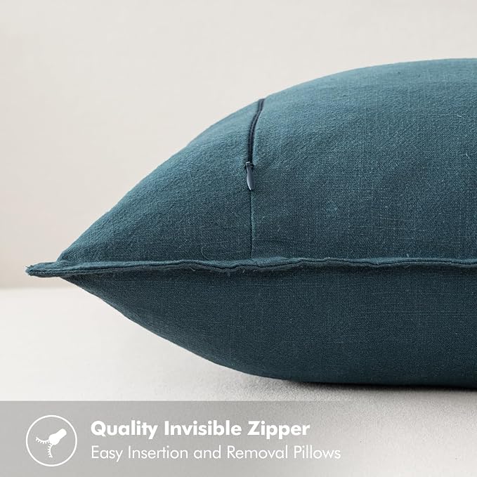 MIULEE Decorative Linen Pillow Covers 18x18 Inch Blue ​Boho Farmhouse​ ​Neutral - Image 3
