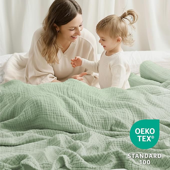 100% Cotton Muslin Blanket Queen 90" x 90", 6 Layers Breathable and Lightweight - Image 5