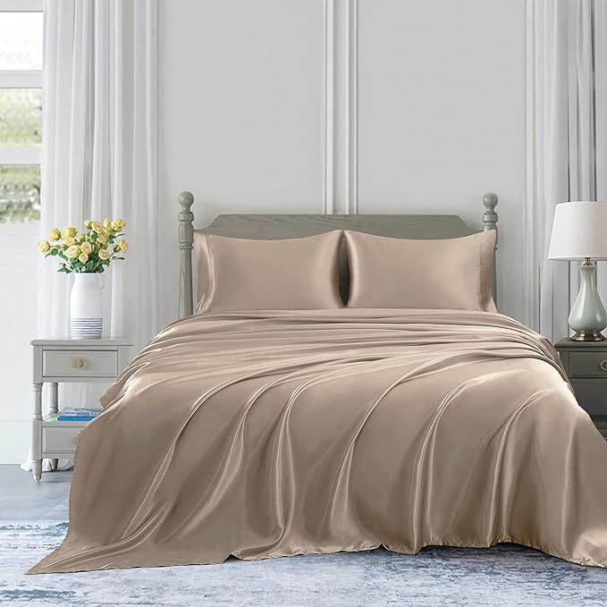 Homiest Taupe Satin Flat Sheet for Twin Mattress, Luxury & Ultra Soft Bedding - Image 5