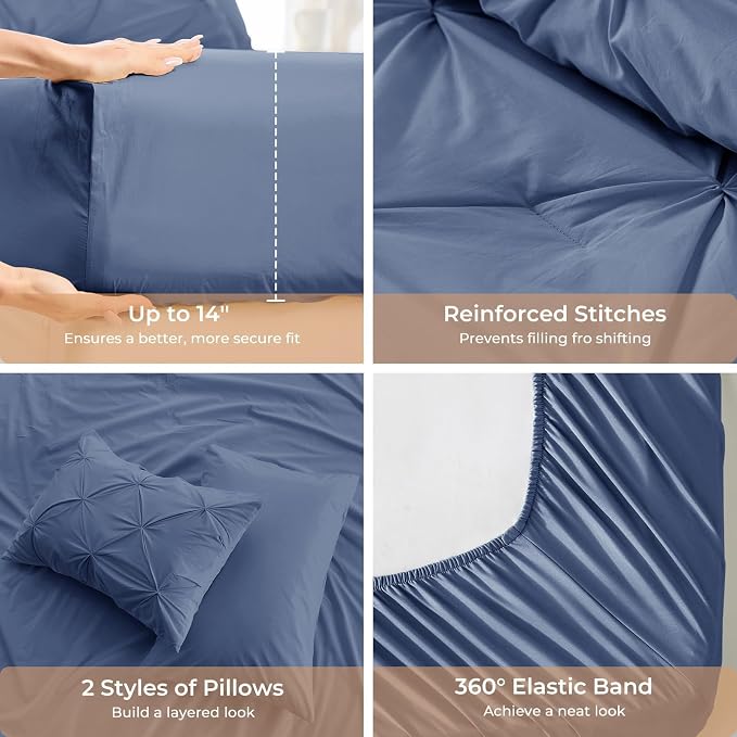 Sasttie Twin Comforter Set, 5-Piece Bed in a Bag, Pintuck Bedding Sets - Image 5