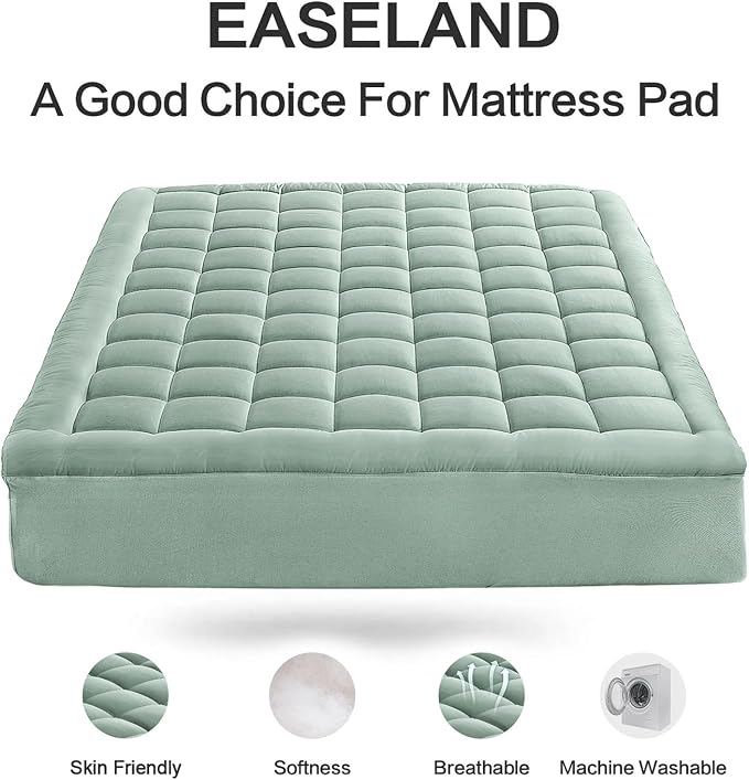 EASELAND Full Size Mattress Pad Pillow Top Mattress Cover Quilted Fitted - Image 2
