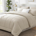 CozyLux Queen Comforter Set Oatmeal, 7 Pieces Bed in a Bag, Oatmeal Comforters by CozyLux