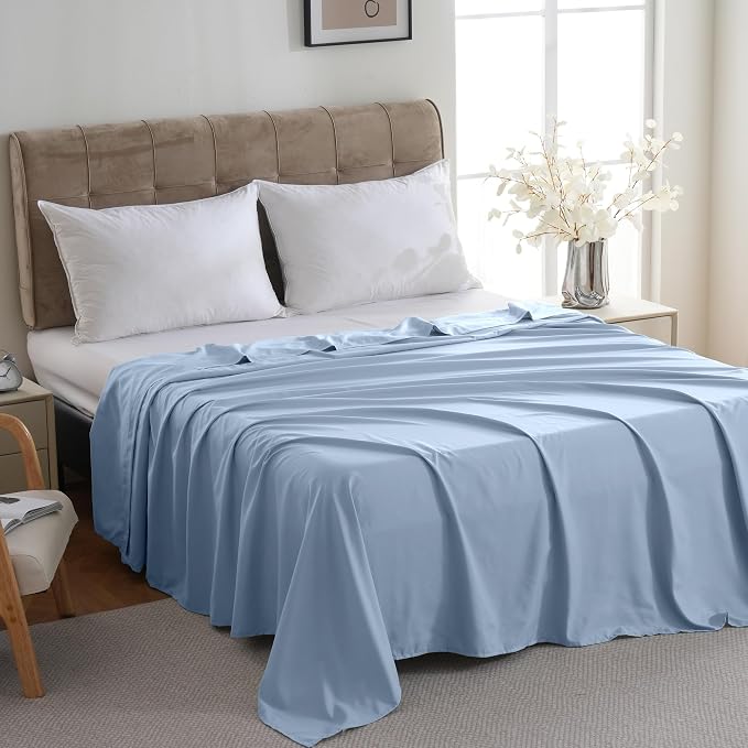 ZPECC Queen Flat Sheet Only 6 Pack, Durable Light Blue Top Bed Sheets - Image 2