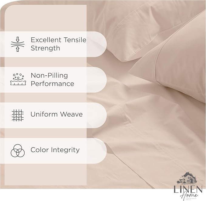 Linen Home 100% Cotton Percale Sheets California King Size, Sand Shell - Image 2