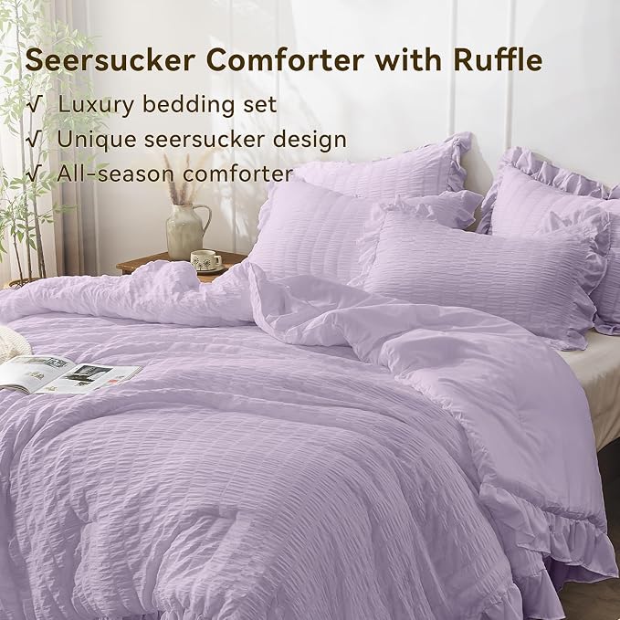 JOLLYVOGUE Lavender Twin Size Comforter Set, 2 Pieces Seersucker Lightweight - Image 4