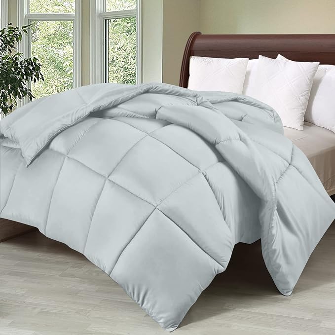 Utopia Bedding Queen Comforter Duvet Insert, Quilted Light Grey Comforter - Image 2
