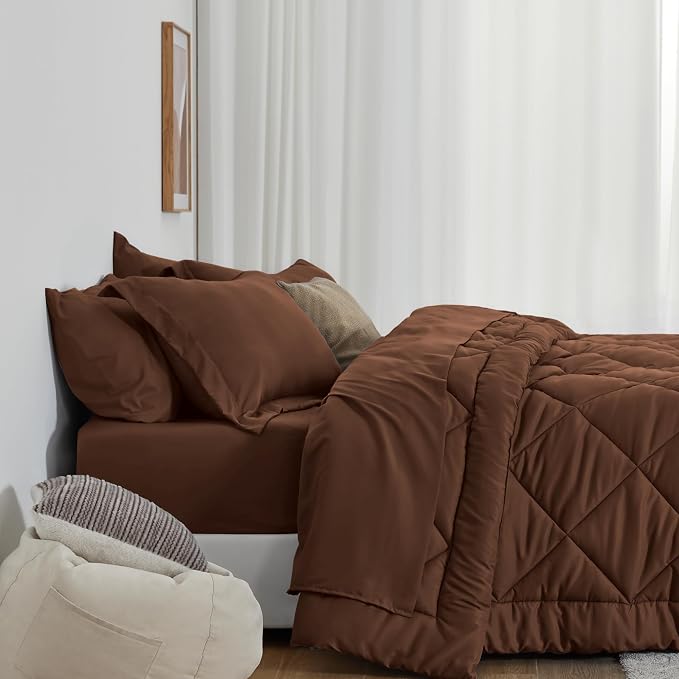 Love's cabin Twin XL Comforter Set Brown, 5 Pieces Twin XL Bed in a Bag - Image 8