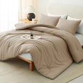 CozyLux Queen Comforter Set Taupe, 3 Pieces Solid Comforters Queen Size by CozyLux