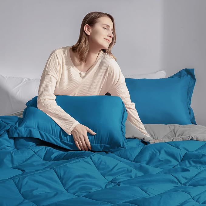 Basic Beyond California King Comforter Set, Algiers Blue/Charcoal Gray - Image 7