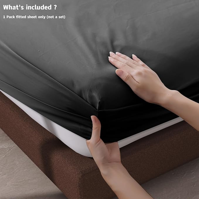 100% Egyptian Cotton Fitted Sheet Full Size Black, 600 Thread Count, 8-16" Deep - Image 4